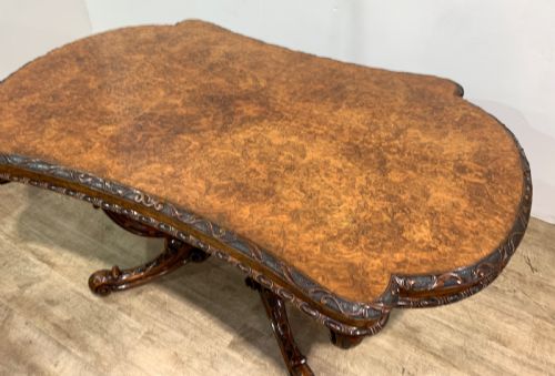 A VERY GOOD VICTORIAN BURR WALNUT CENTRE TABLE - ADDITIONAL PHOTO 1