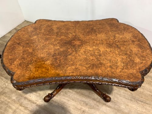 A VERY GOOD VICTORIAN BURR WALNUT CENTRE TABLE - ADDITIONAL PHOTO 2