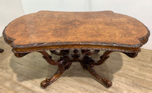 A VERY GOOD VICTORIAN BURR WALNUT CENTRE TABLE - ADDITIONAL PHOTO 3