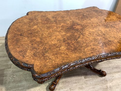 A VERY GOOD VICTORIAN BURR WALNUT CENTRE TABLE - ADDITIONAL PHOTO 4