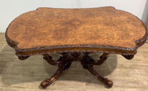A VERY GOOD VICTORIAN BURR WALNUT CENTRE TABLE - ADDITIONAL PHOTO 5