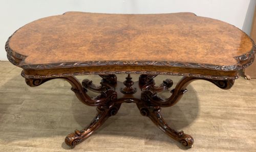 A VERY GOOD VICTORIAN BURR WALNUT CENTRE TABLE - ADDITIONAL PHOTO 6