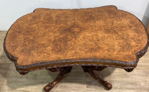 A VERY GOOD VICTORIAN BURR WALNUT CENTRE TABLE - ADDITIONAL PHOTO 7