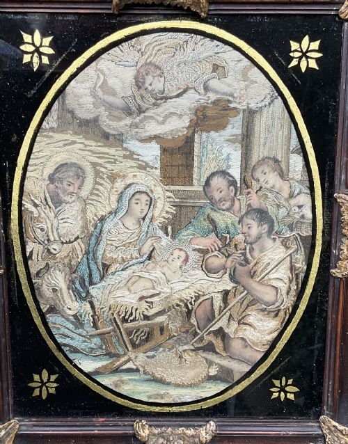 A SUPERB 18TH CENTURY RELIGIOUS NEEDLEWORK PICTURE IN SILK - ADDITIONAL PHOTO 1