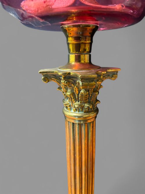 A SUPERB VICTORIAN OIL LAMP CRANBERRY VESSEL - ADDITIONAL PHOTO 3