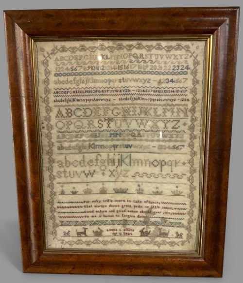A 19TH CENTURY NEEDLEWORK SAMPLER BY LOUISS ELKINS AGED 12 YEAS - ADDITIONAL PHOTO 1