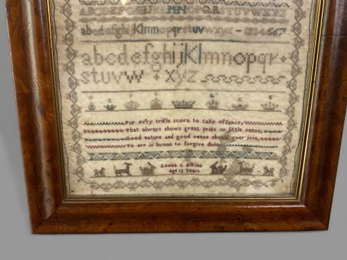A 19TH CENTURY NEEDLEWORK SAMPLER BY LOUISS ELKINS AGED 12 YEAS - ADDITIONAL PHOTO 3