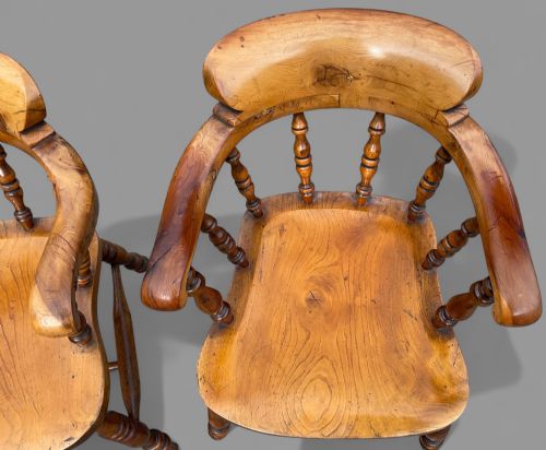 A RARE PAIR OF YEW WOOD CAPTAINS CHAIRS IMPRESSIVE QUALITY - ADDITIONAL PHOTO 1