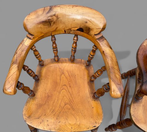 A RARE PAIR OF YEW WOOD CAPTAINS CHAIRS IMPRESSIVE QUALITY - ADDITIONAL PHOTO 3