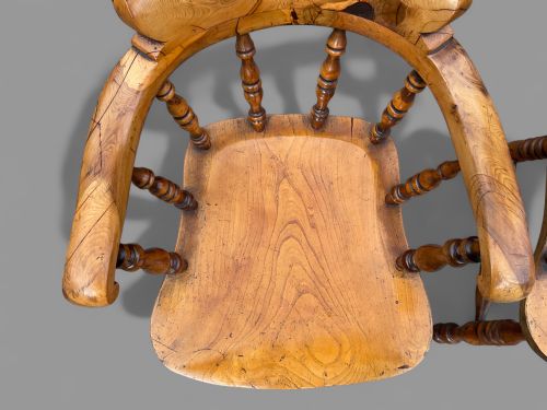 A RARE PAIR OF YEW WOOD CAPTAINS CHAIRS IMPRESSIVE QUALITY - ADDITIONAL PHOTO 4