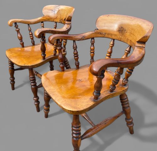 A RARE PAIR OF YEW WOOD CAPTAINS CHAIRS IMPRESSIVE QUALITY - ADDITIONAL PHOTO 5