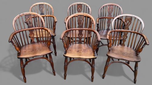 a rare set of set of 6 yew tree windsor chairs - CATEGORY: ANTIQUE CHAIRS - DATED 19TH CENTURY
