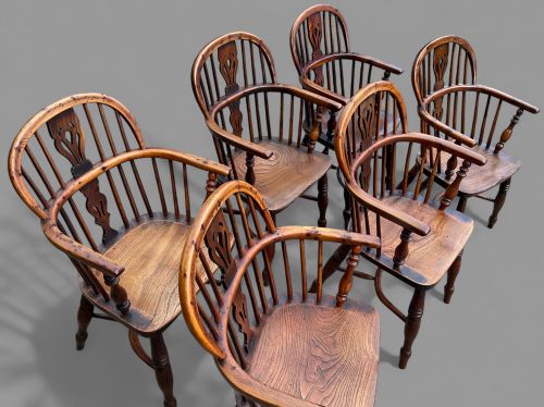 A RARE SET OF SET OF 6 YEW TREE WINDSOR CHAIRS - ADDITIONAL PHOTO 5