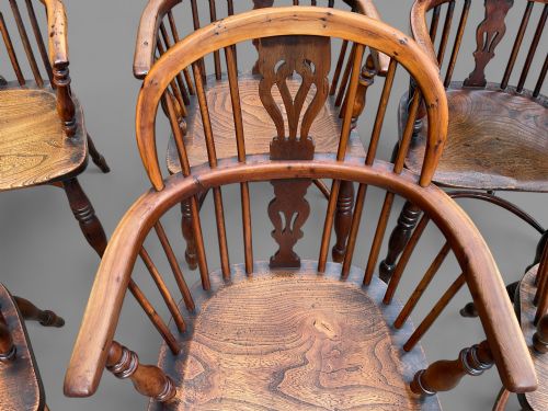 A RARE SET OF SET OF 6 YEW TREE WINDSOR CHAIRS - ADDITIONAL PHOTO 7