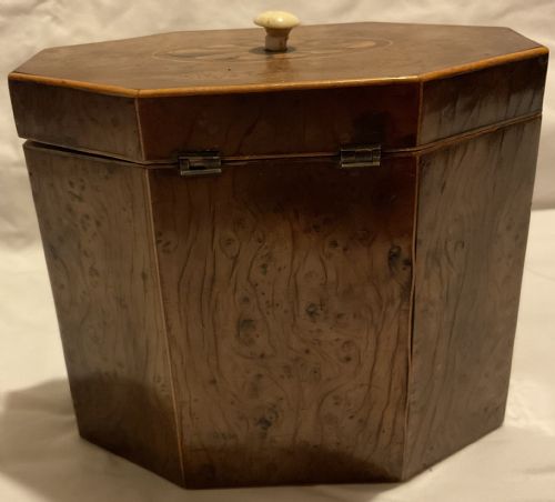 A YEW WOOD TEA CADDY INLAID C 1770 - ADDITIONAL PHOTO 3
