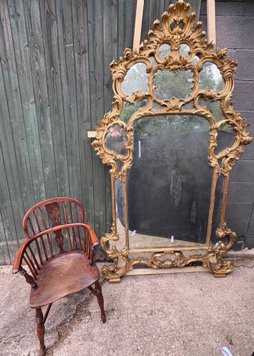 RARE GEORGIAN OVERMANTLE MIRROR CARVED WOOD GILDED