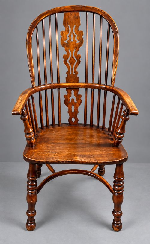 A Good High Back Yew Wood Windsor Chair by Gabbitass of Worksop