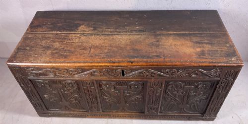 A 17th Century Oak Coffer Original Carving (Superb)
