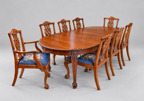A Mahogany Wind Out Dining Table with Set of 6 Chairs Plus 2 Similar,c 1900