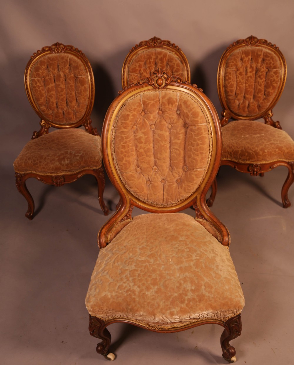 Superb set of High Victorian Walnut Chairs with Gold highlights