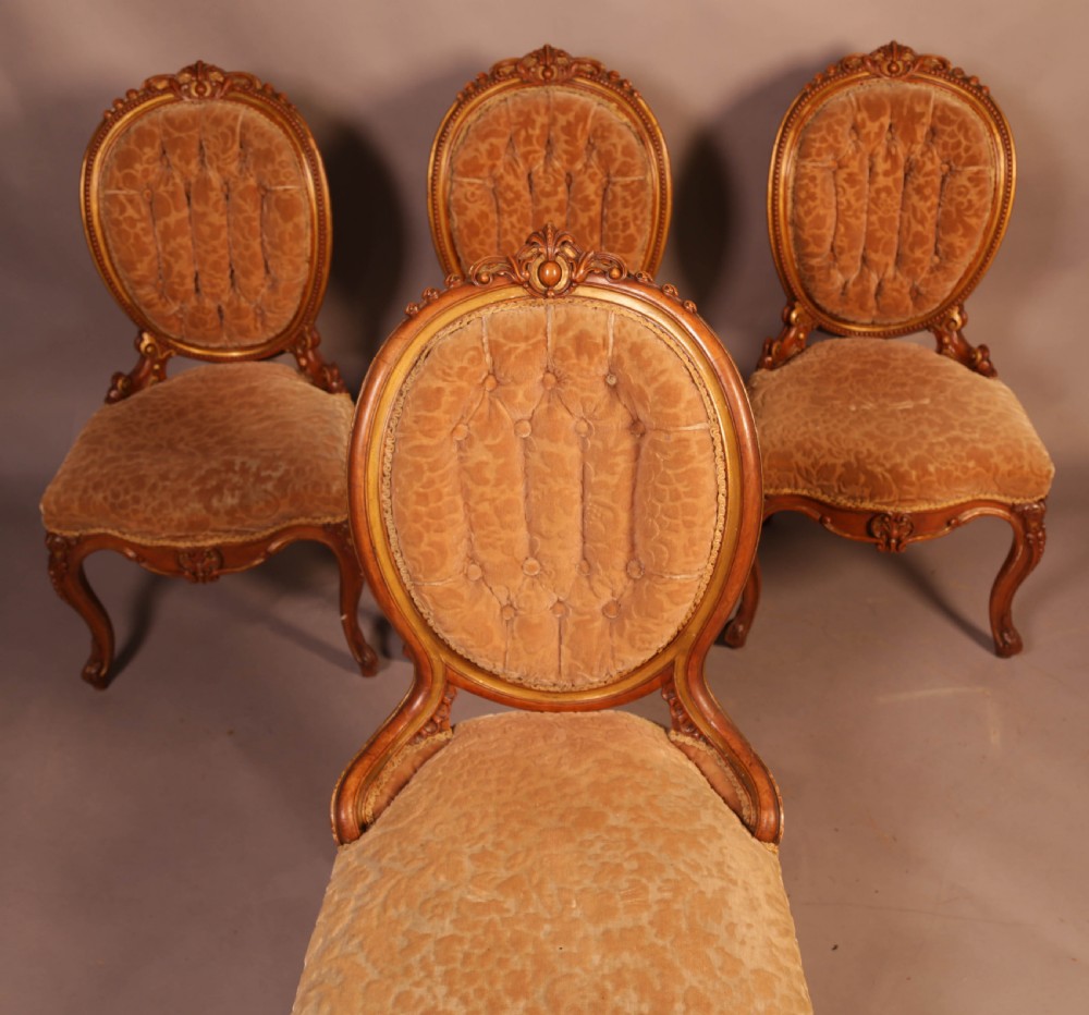 Superb set of High Victorian Walnut Chairs with Gold highlights View II