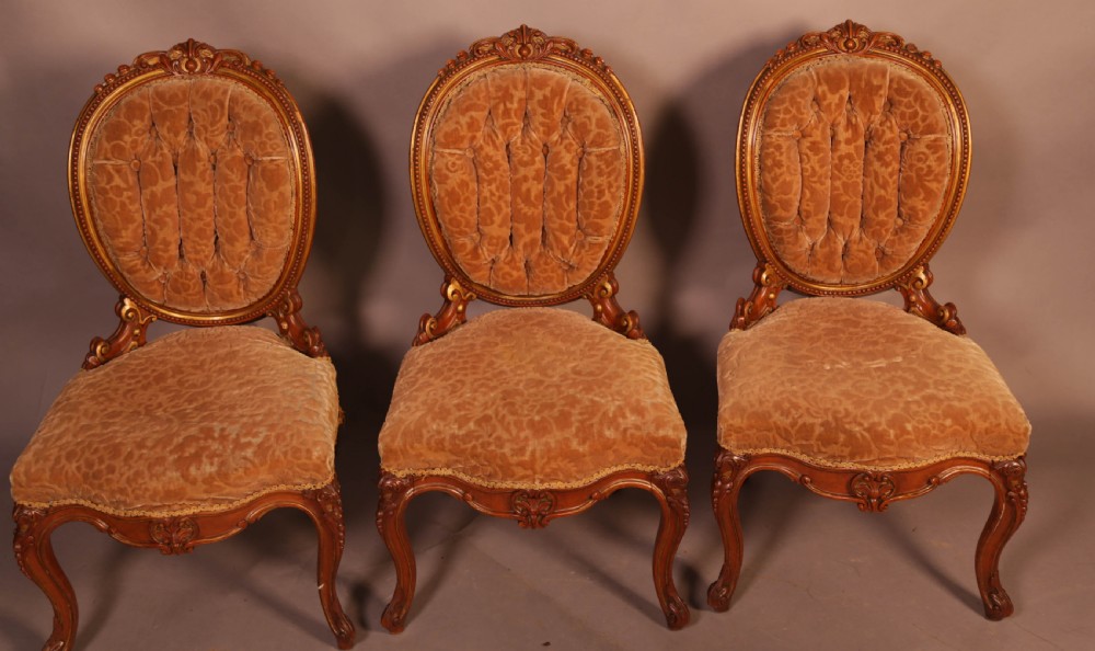 Superb set of High Victorian Walnut Chairs with Gold highlights View III