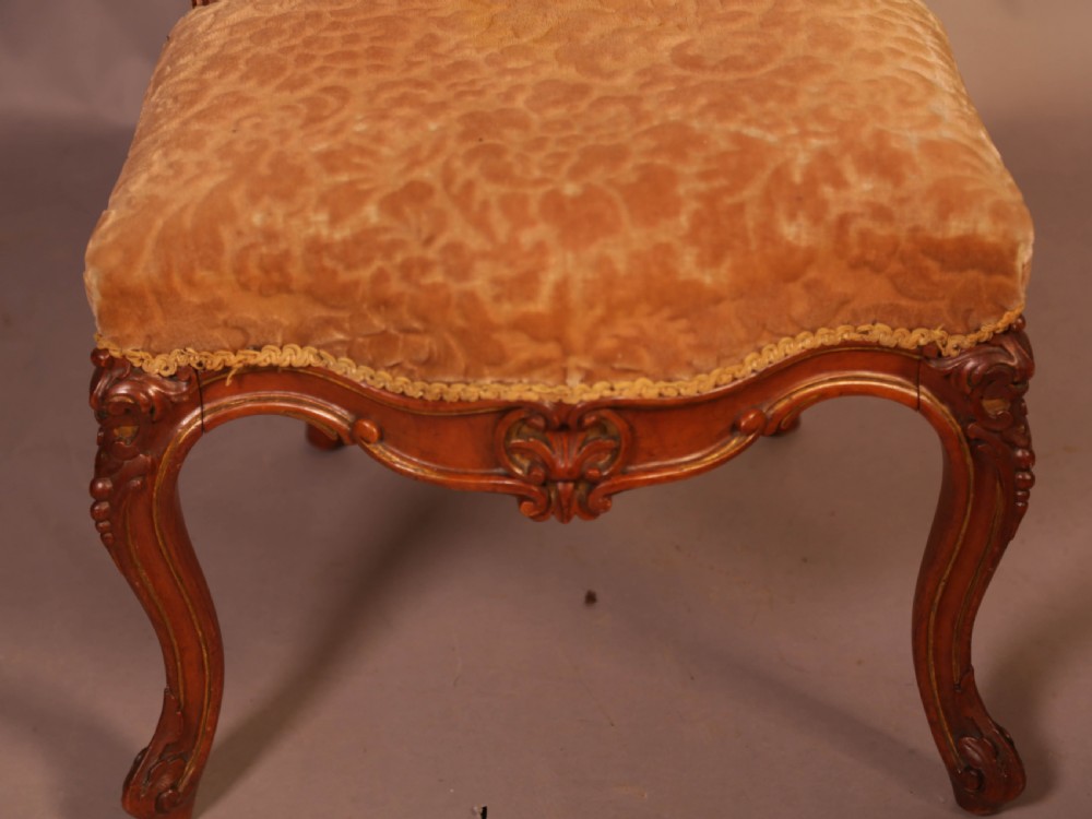 Superb set of High Victorian Walnut Chairs with Gold highlights View X