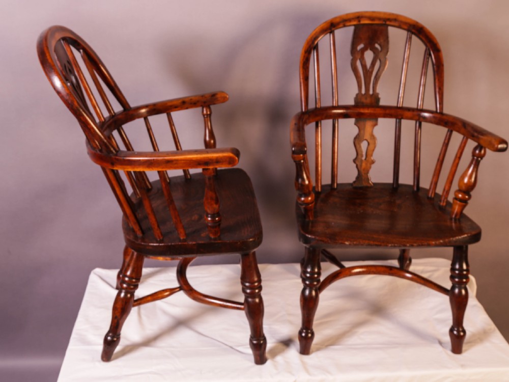 A Near Pair of Childs Yew Wood Windsor chairs View XIV