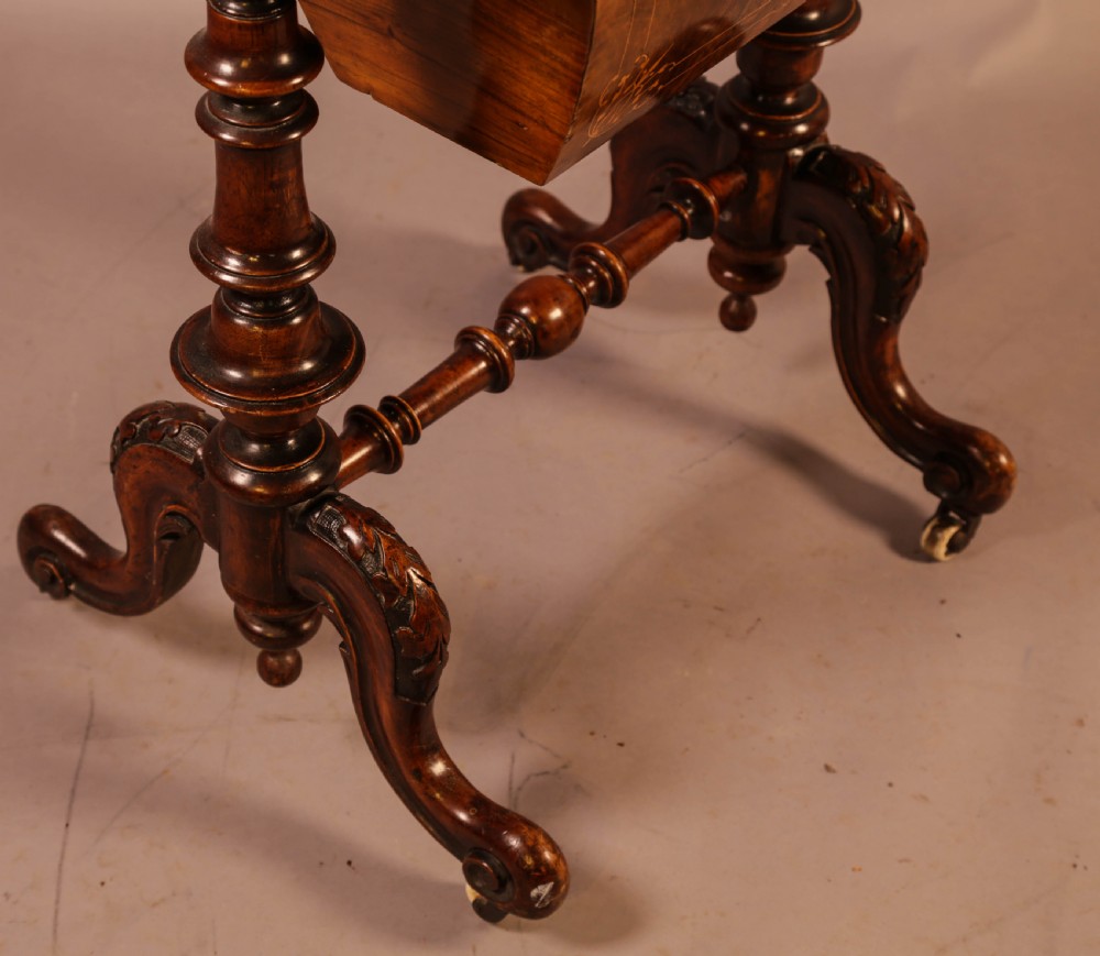 A Good Victorian Ladies Sewing Table inlaid with castle ruins View VIII
