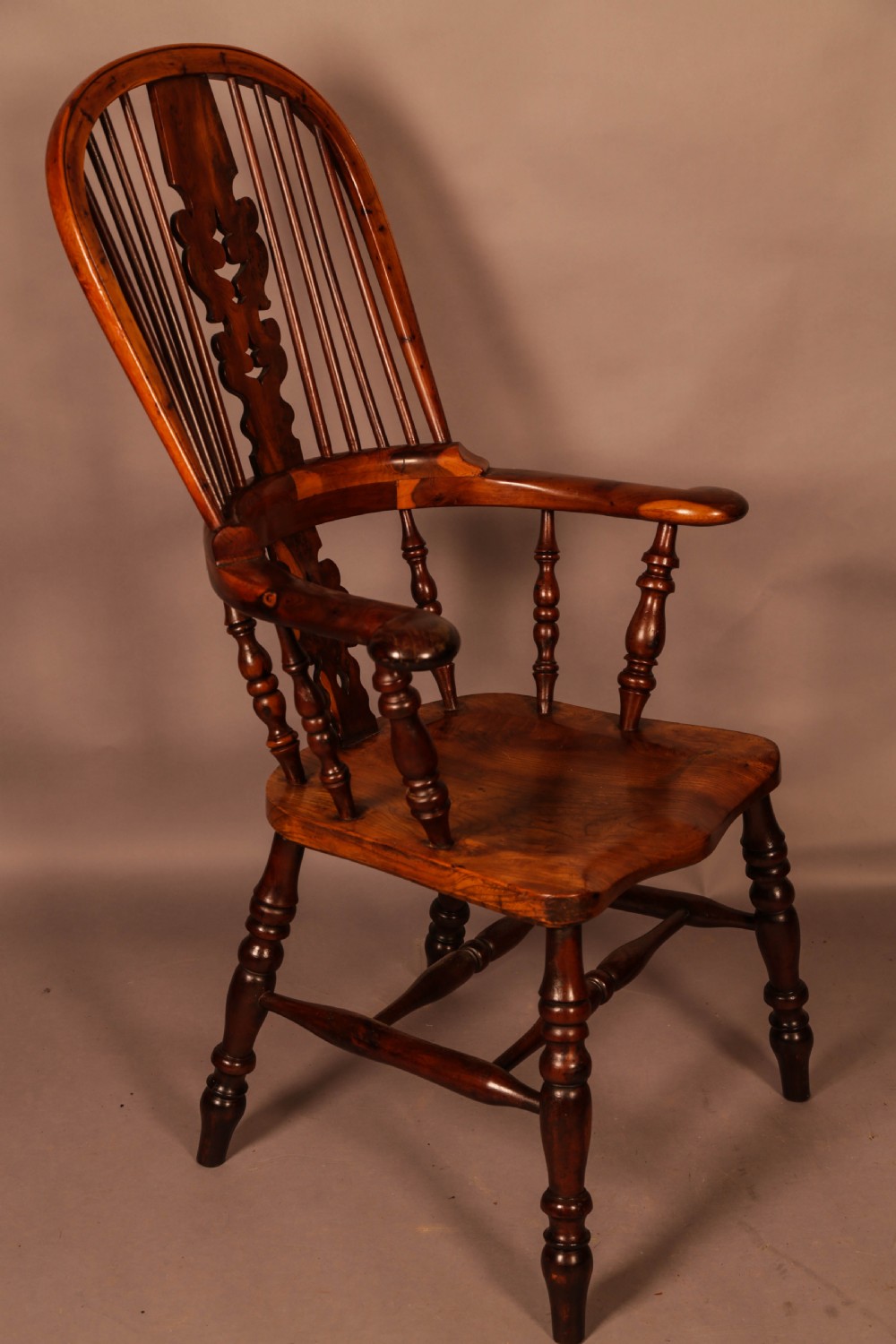A Very rare Yew wood Broad Arm Windsor Chair Yew Seat View II