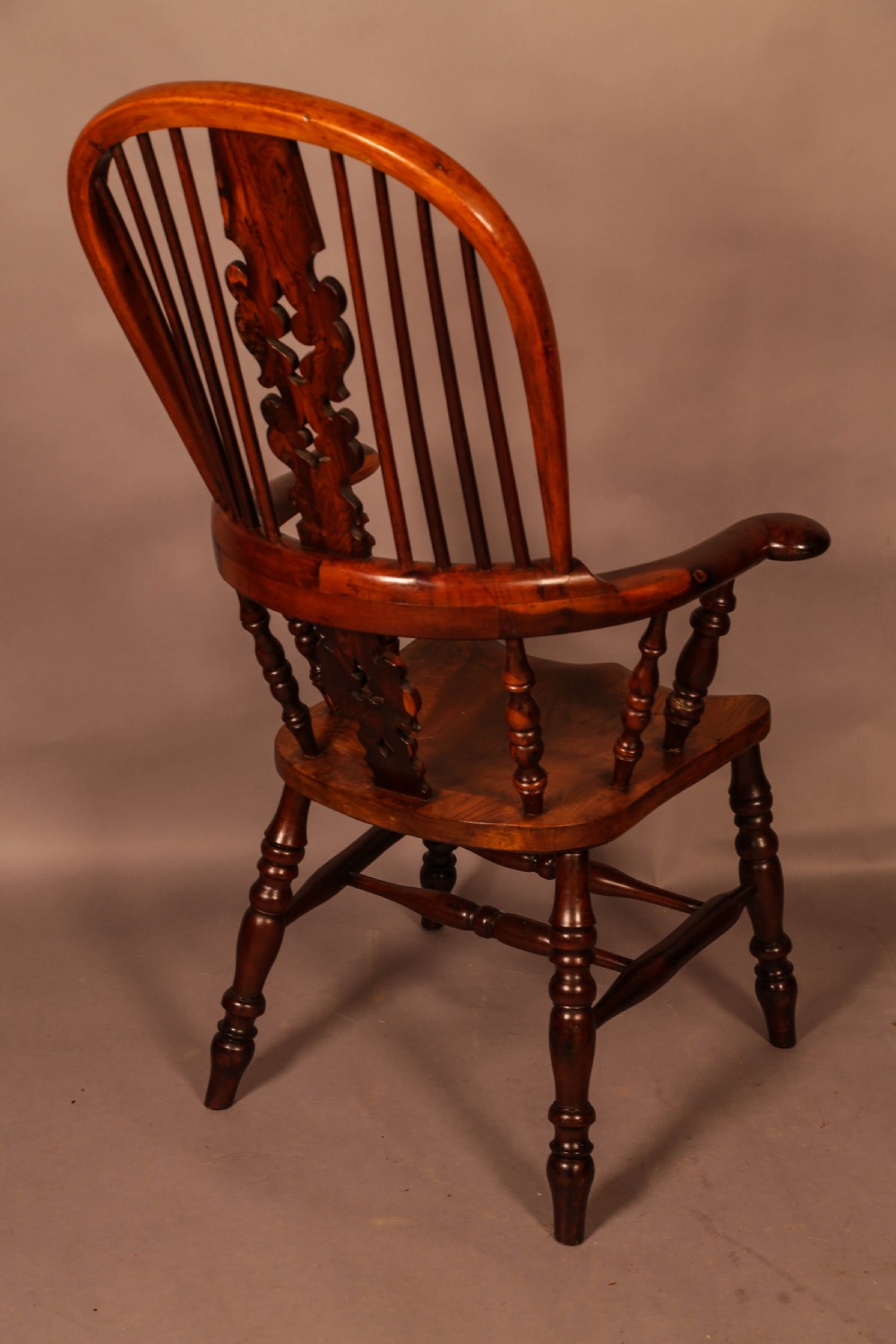 A Very rare Yew wood Broad Arm Windsor Chair Yew Seat View III