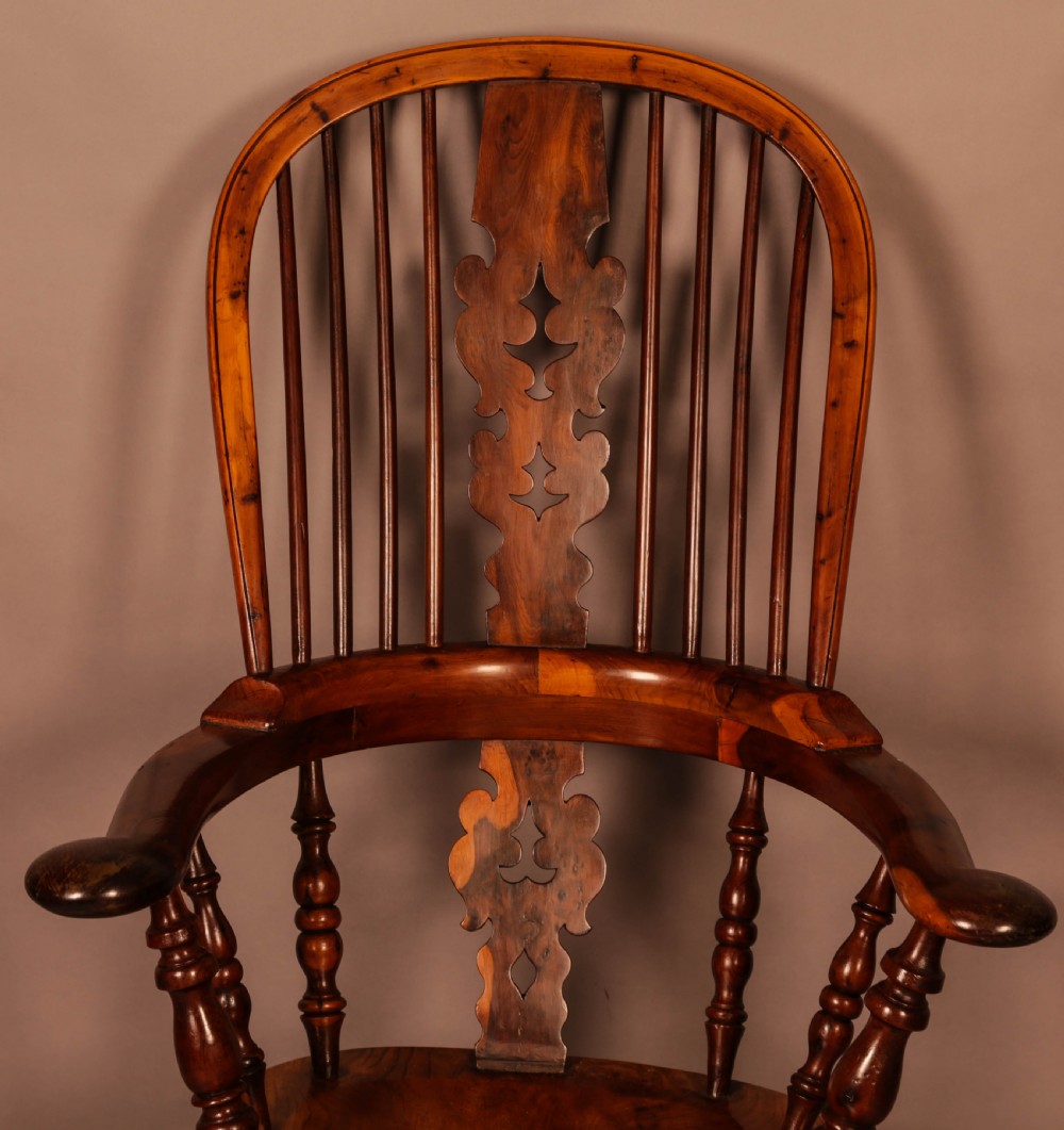 A Very rare Yew wood Broad Arm Windsor Chair Yew Seat View IV