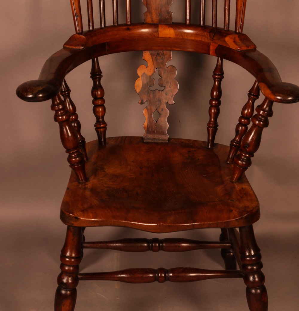 A Very rare Yew wood Broad Arm Windsor Chair Yew Seat View V
