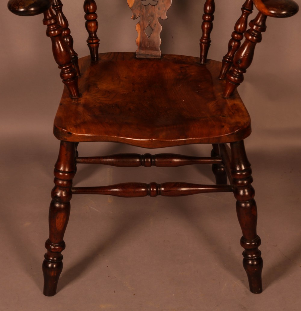 A Very rare Yew wood Broad Arm Windsor Chair Yew Seat View VI