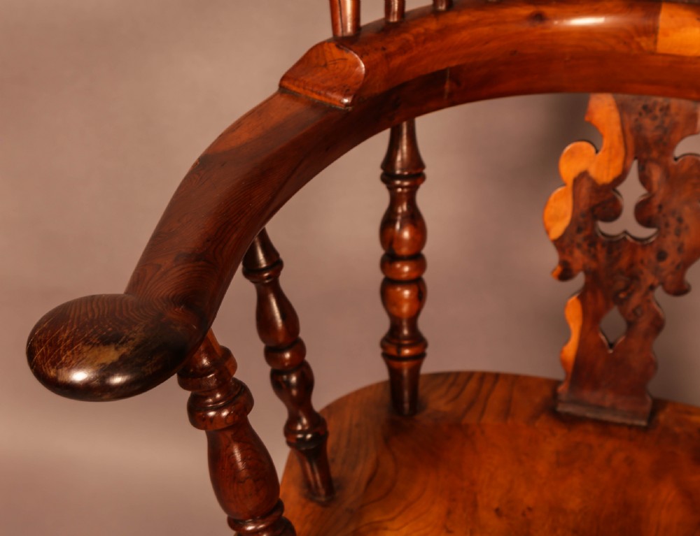 A Very rare Yew wood Broad Arm Windsor Chair Yew Seat View VII