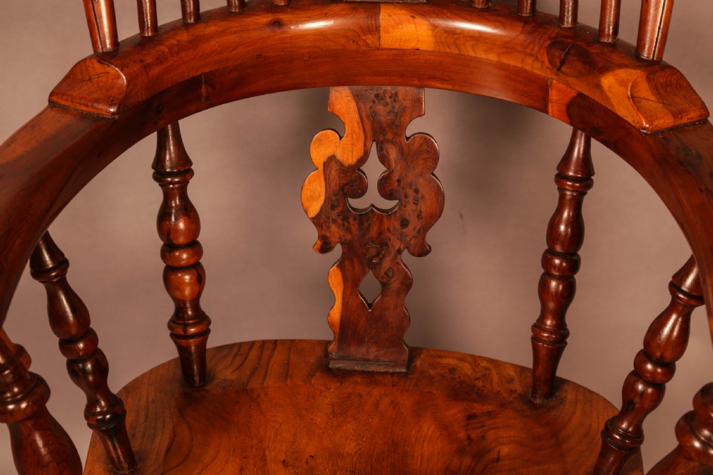 A Very rare Yew wood Broad Arm Windsor Chair Yew Seat View VIII