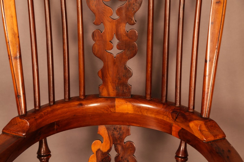 A Very rare Yew wood Broad Arm Windsor Chair Yew Seat View X