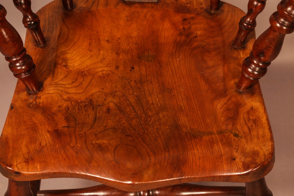 A Very rare Yew wood Broad Arm Windsor Chair Yew Seat View XII