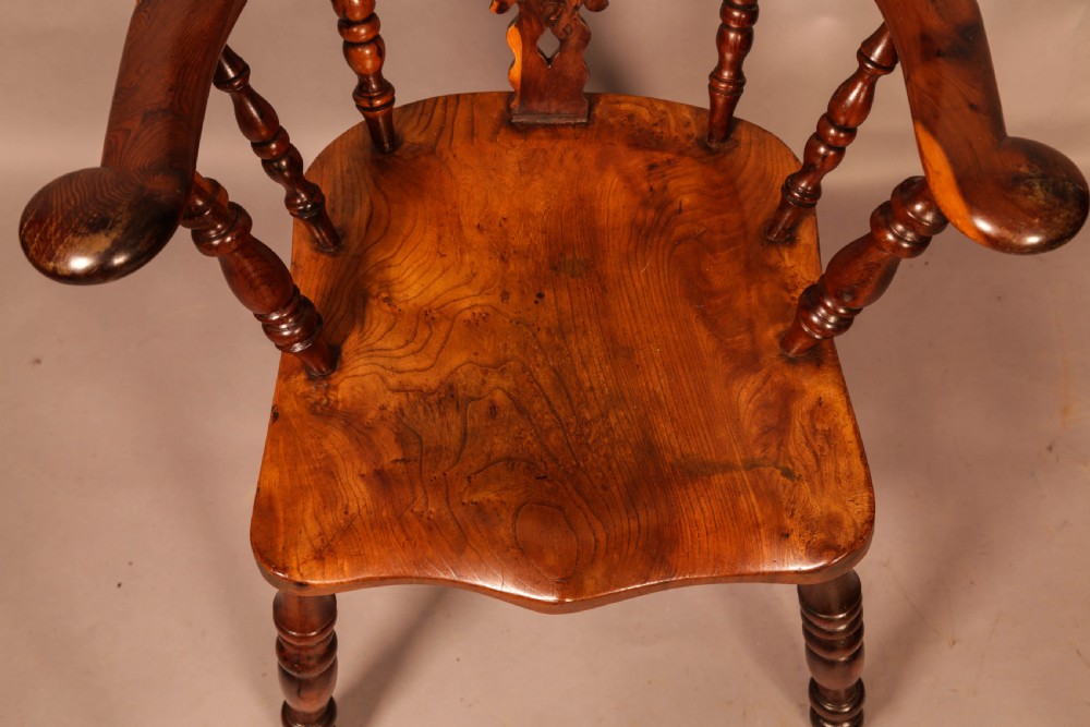 A Very rare Yew wood Broad Arm Windsor Chair Yew Seat View XIV