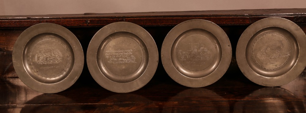 A Set of 4 pewter plates with engraved decoration View II