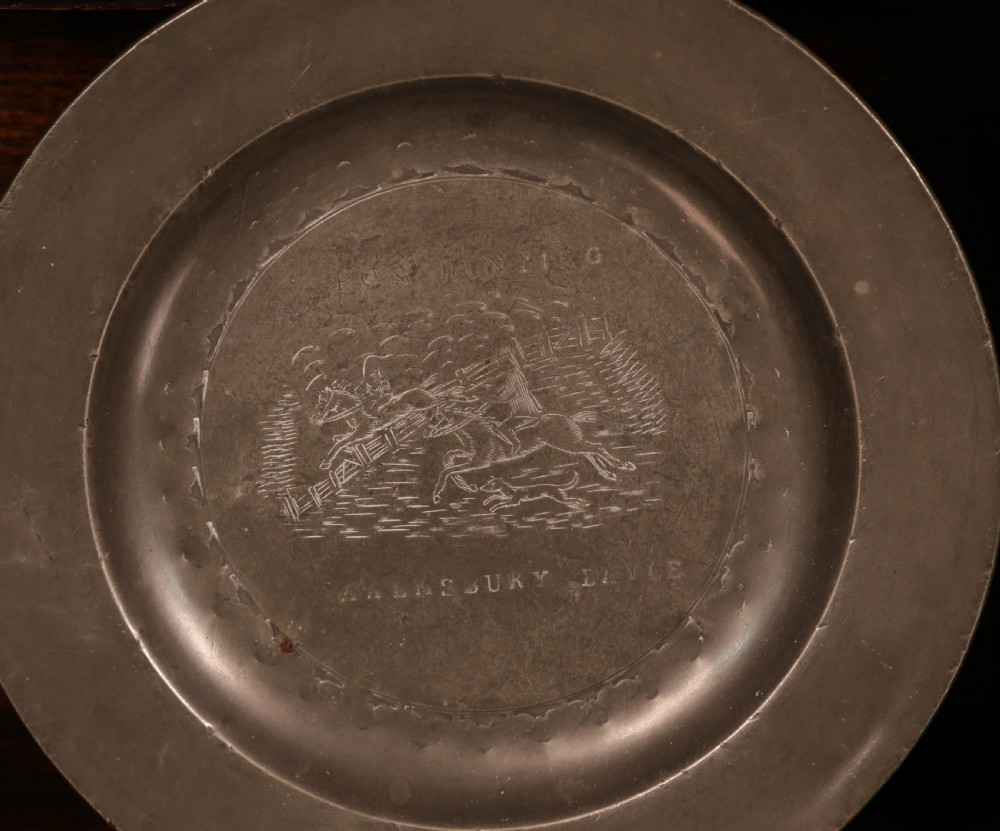 A Set of 4 pewter plates with engraved decoration View III