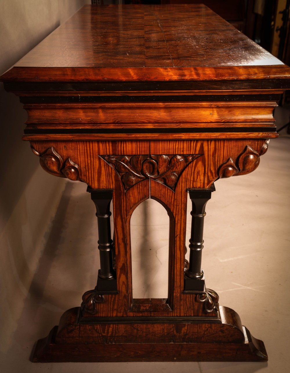 Very Impressive Victorian Gothic Serving Table Pitch Pine View II