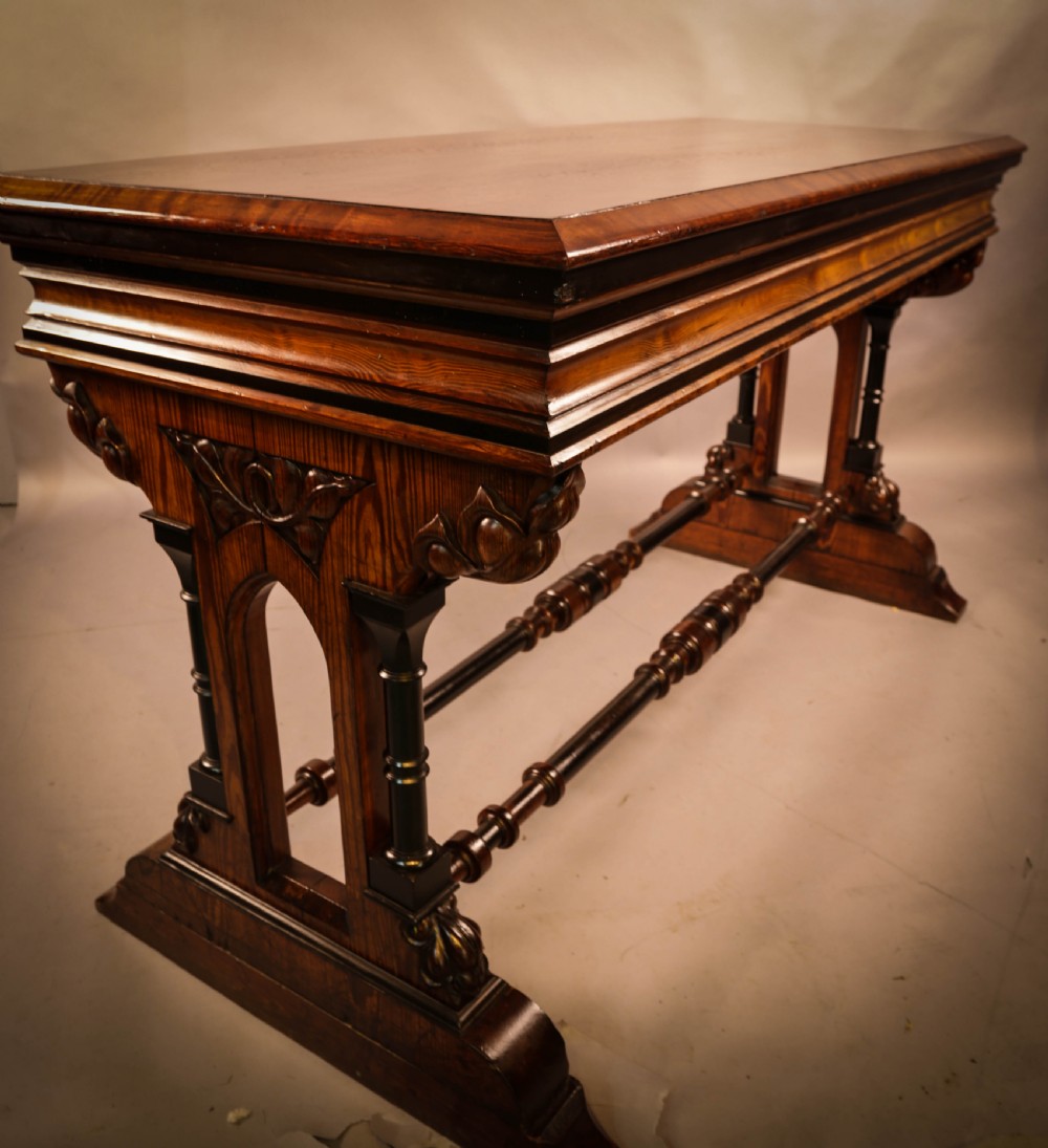 Very Impressive Victorian Gothic Serving Table Pitch Pine View III