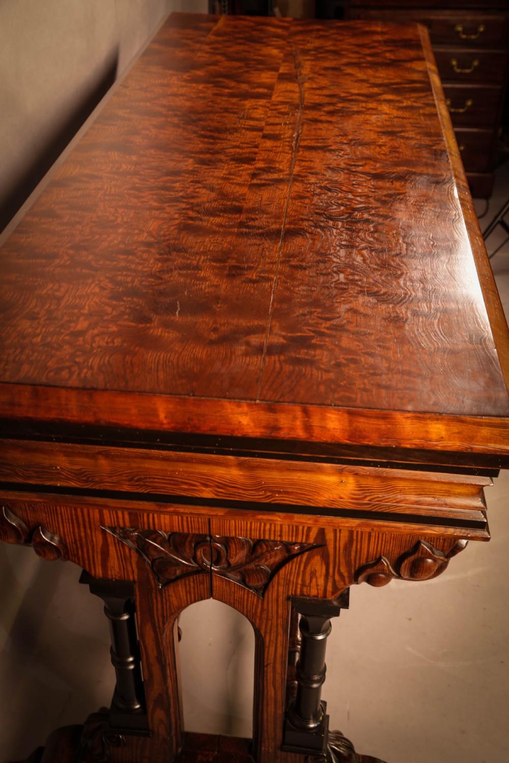 Very Impressive Victorian Gothic Serving Table Pitch Pine View IX