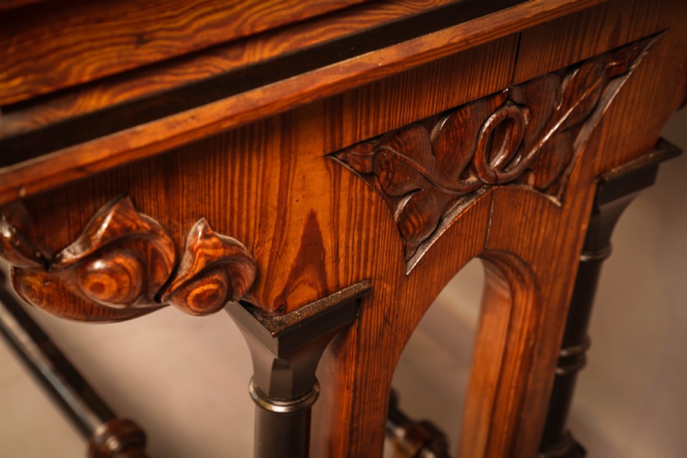 Very Impressive Victorian Gothic Serving Table Pitch Pine View XIII