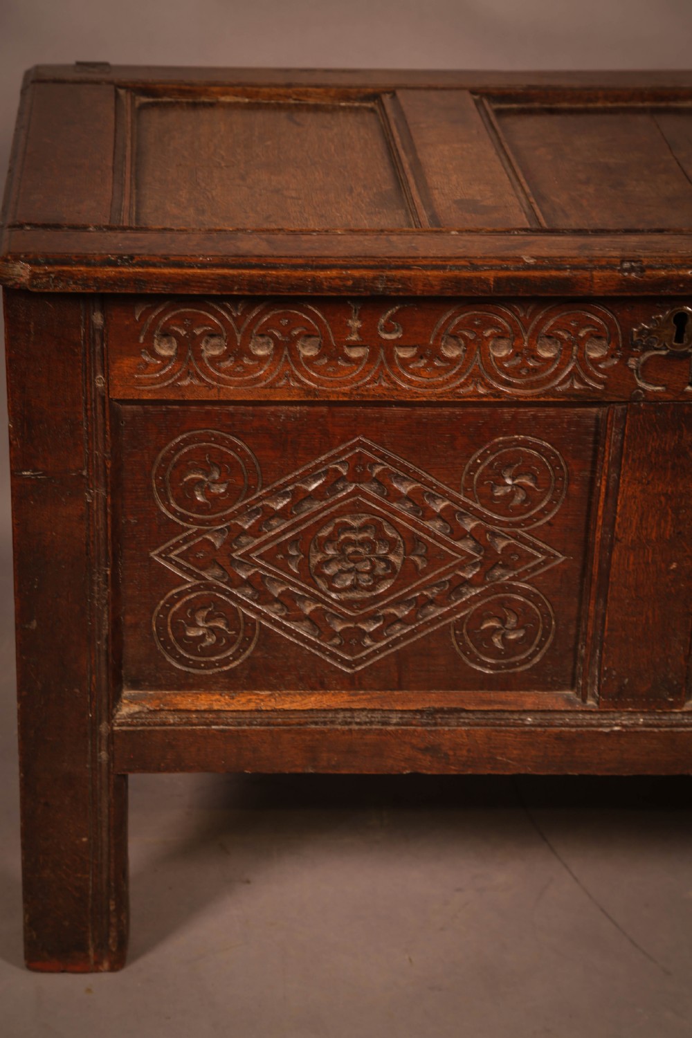 A 17TH century Oak Coffer Dated 1676 initials CR View II