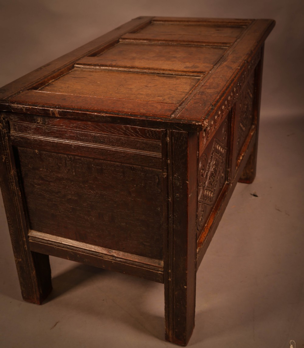 A 17TH century Oak Coffer Dated 1676 initials CR View III
