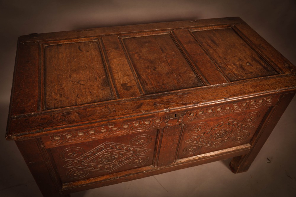 A 17TH century Oak Coffer Dated 1676 initials CR View IV