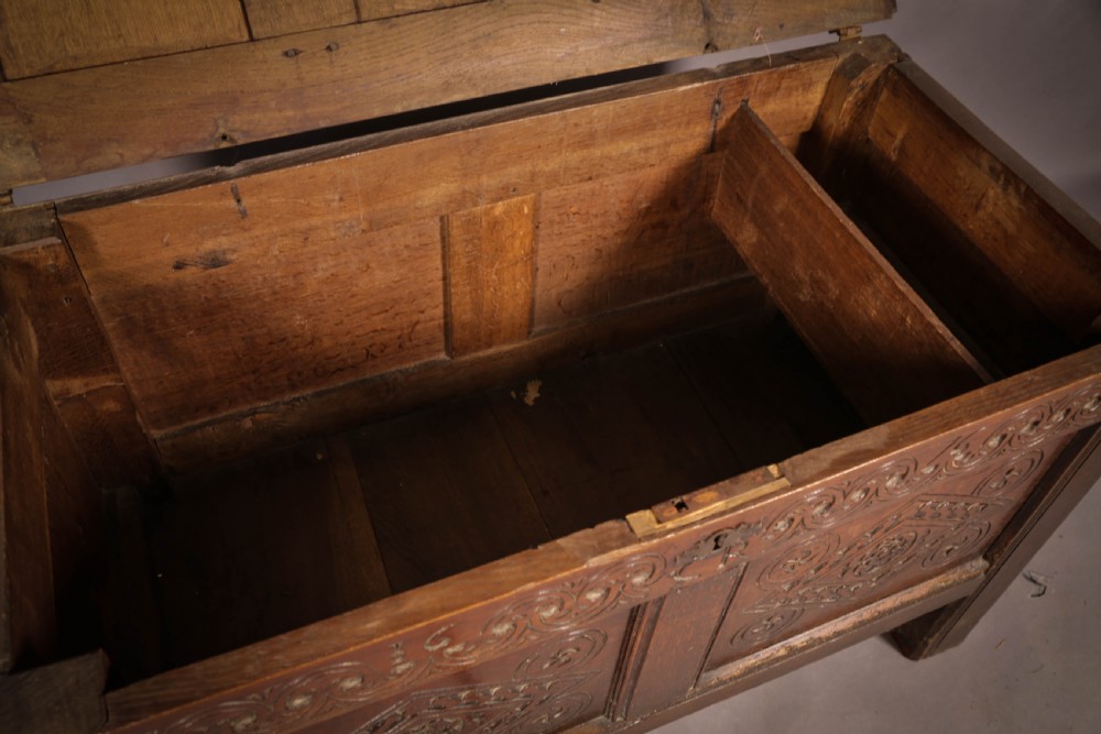 A 17TH century Oak Coffer Dated 1676 initials CR View V