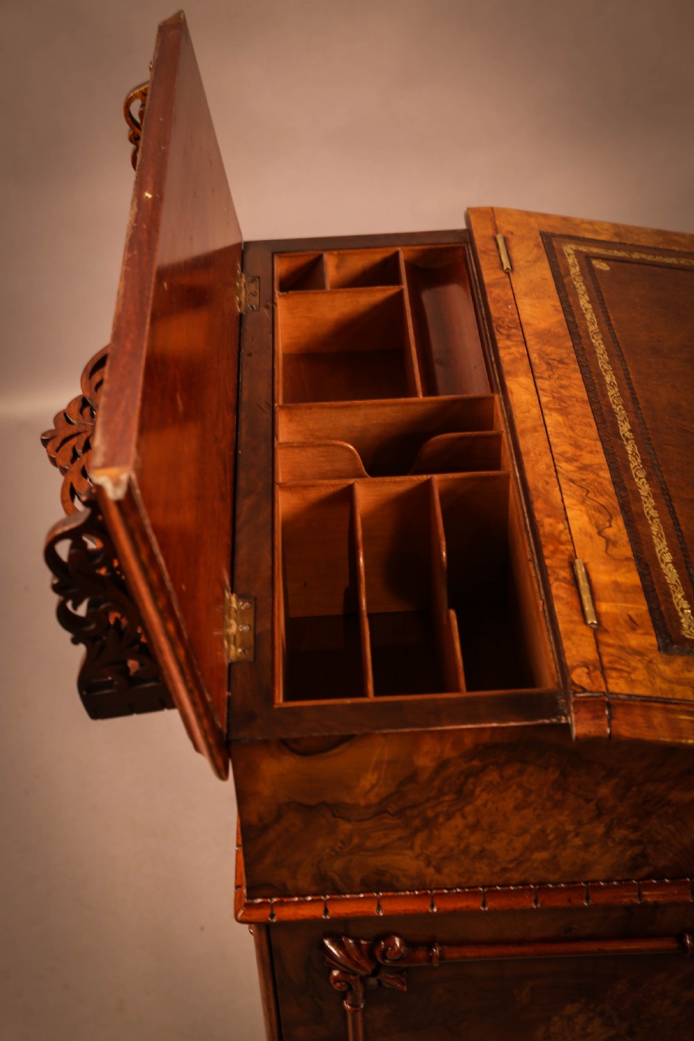 Superb Victorian Burr Walnut Davenport Desk View XVI